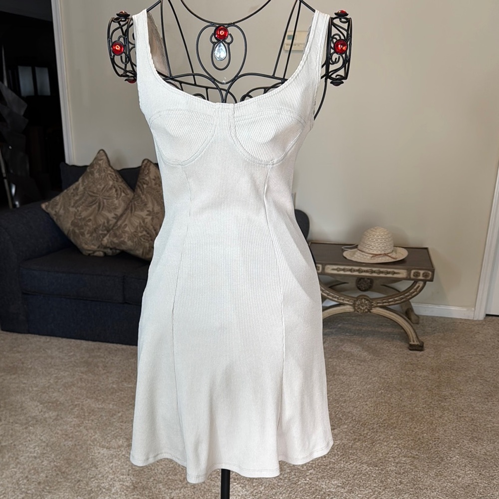 White Ribbed Sleeveless Dress